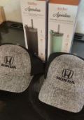 2 Honda hats and 2 travel mugs