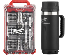 Clé à cliquet et jeu de douilles avec organisateur compact à profil bas PackoutMC, 32 Mcx, avec Milwaukee PACKOUT Noir Mug isotherme 18oz avec Couvercle à Siroter